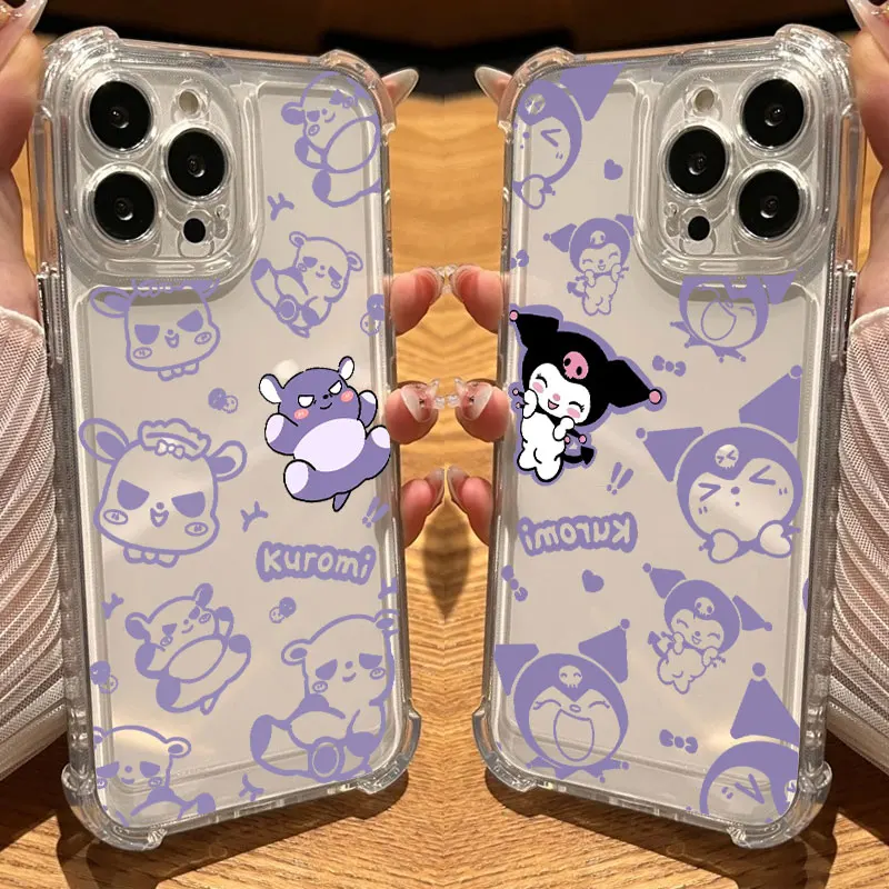 

Lovely Sanrio Kuromi Cute Phone Case Clear For iPhone 17 16 14 15 11 12 13 Pro Max 16E 16 Plus 17 Air Shockproof Silicone Cover