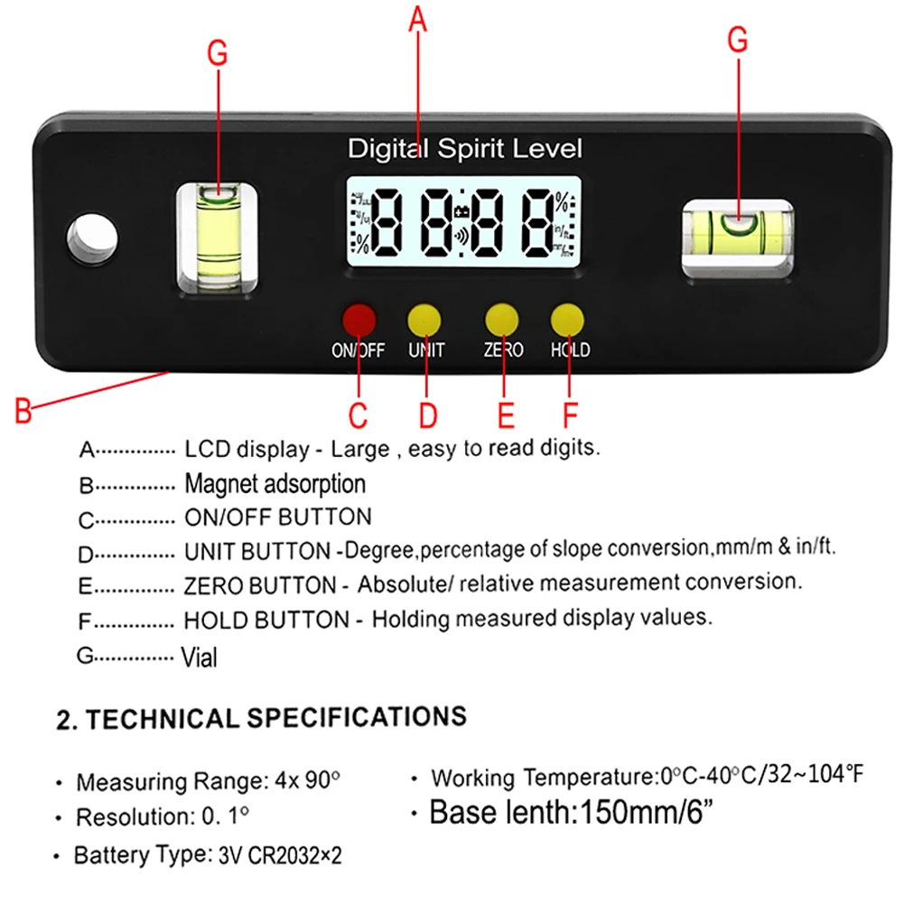 

Gauge Ruler Digital Level 150mm ABS Plastic Enclosure Angle Finder Electronic Digital Display For Angle Measurement