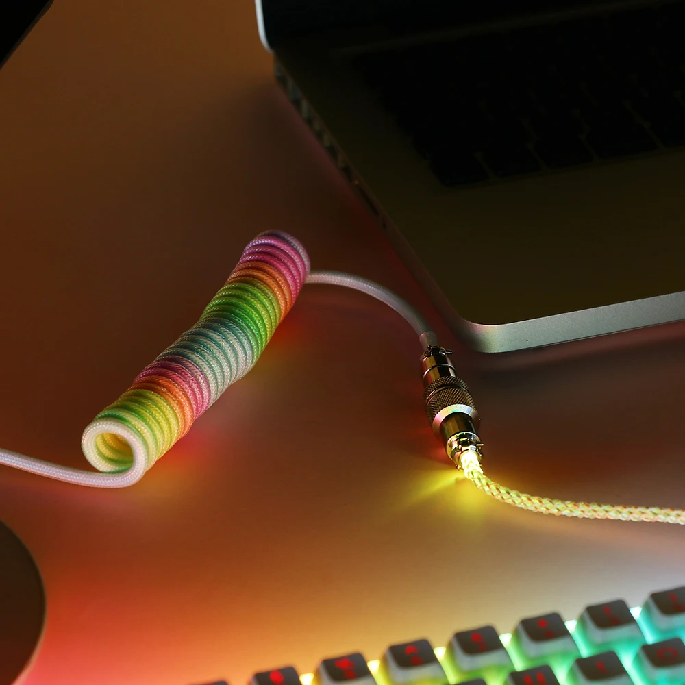 EPOMAKER Rainbow Cable for Mechanical Keyboard 1.8m RGB Coiled Type-C To USB A TPU RGB Segment Detachable 4Pin Aviator Connector