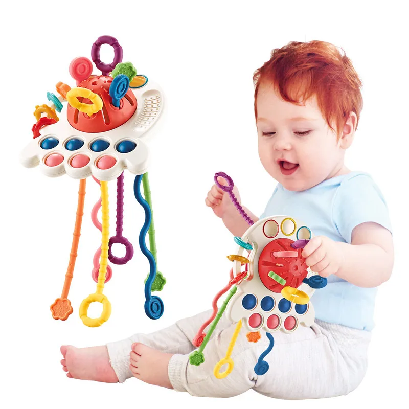 Baby Sensory Toys Montessori Octopus Pull String Silicone Sensory Development Early Educational Teething Toy for Toddler Gift