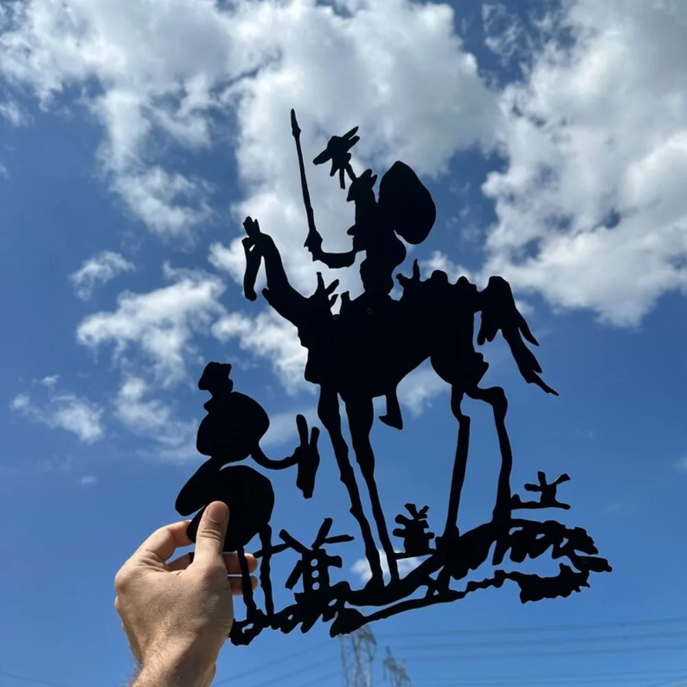 CIFBUY Wrought Iron Don Quixote Sancho Panza Wall Art, Black Metal Silhouette Cutout Decor, Literary Book Lover Home Office Gift