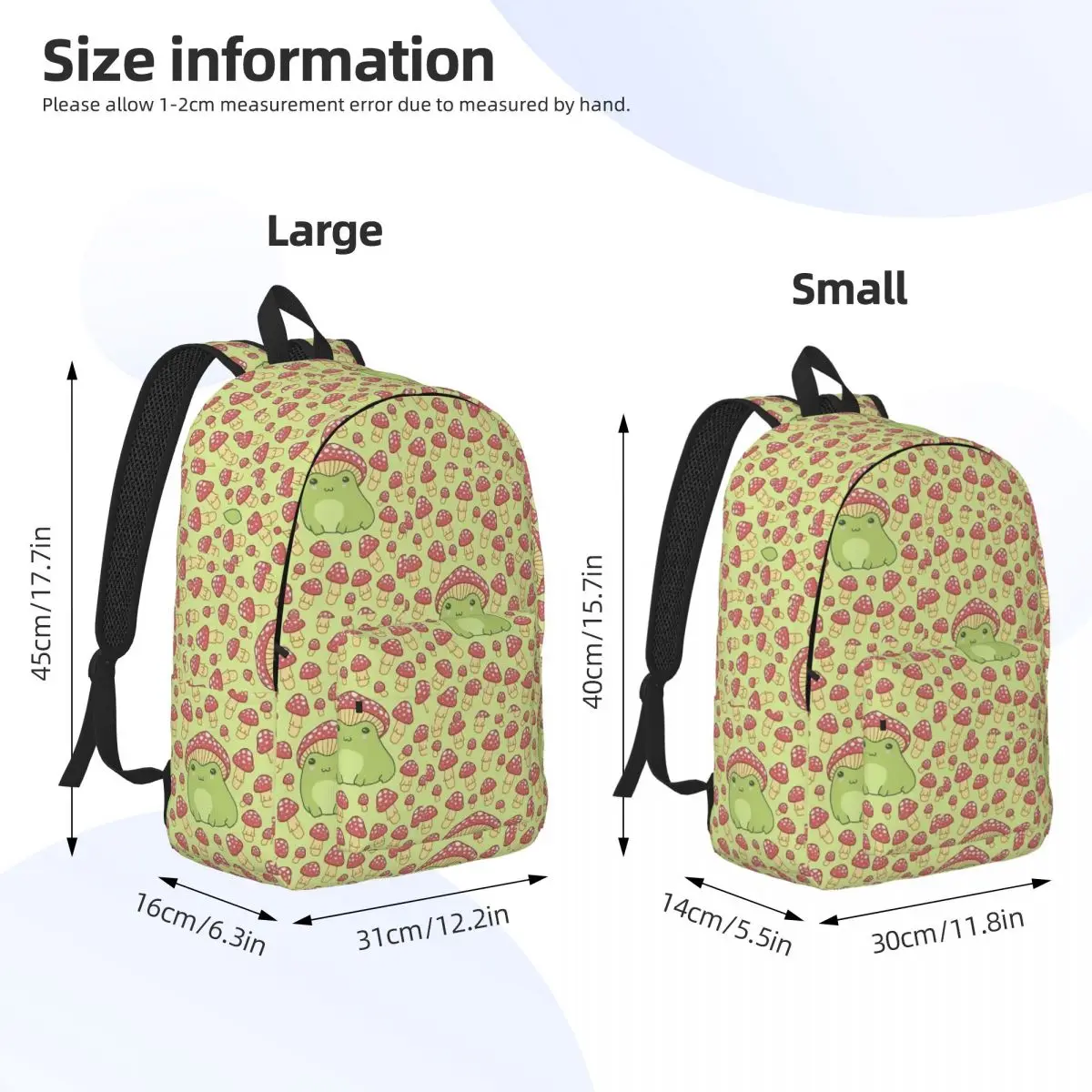 Kawaii Frog With Mushroom Hat Backpack Kindergarten Primary School Student Mycologist Bookbag Boy Girl Canvas Daypack Outdoor