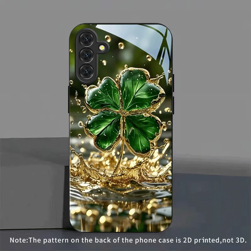 Gold-plated four-leaf lucky pattern electroplated glass phone case for SamsungGalaxy S26 S25 S24 S23 S22FE/Ultra/Plus drop Cover