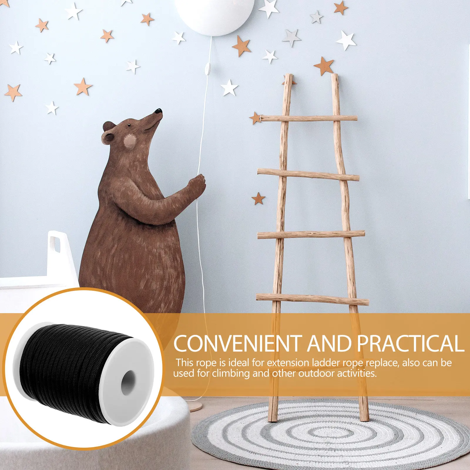 

1 Roll Ladder Rope Extension Ladder Accessories Replaceable Rope Roll Heavy Duty Wear Resistant for Climbing Safety