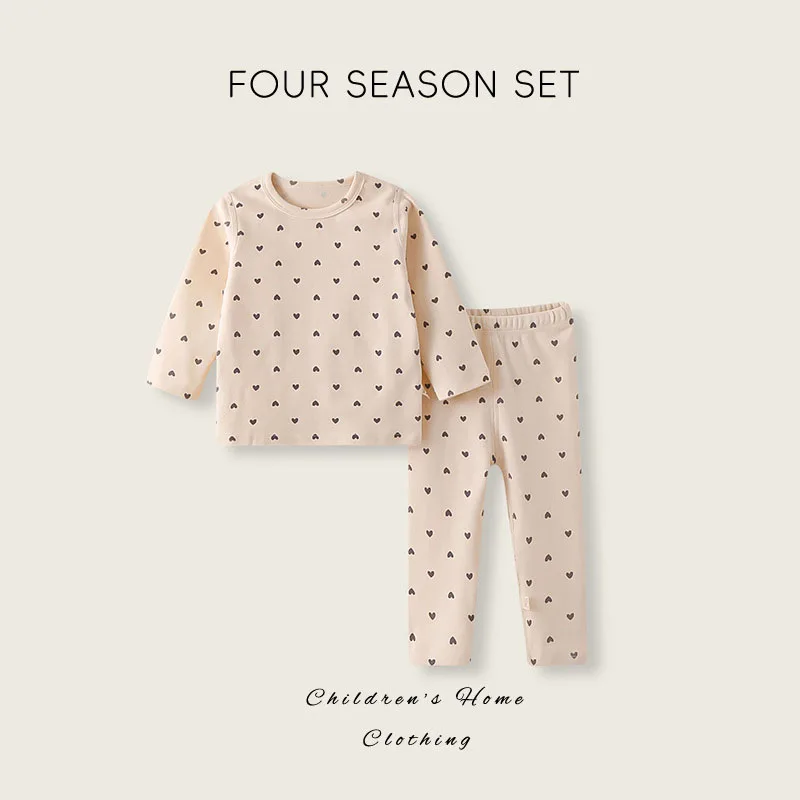 MILANCEL New Autumn Kids Household Clothes 1-5T Cute Love Girls Bottoming Shirt Set Korean Version Children Pajamas 2PCS