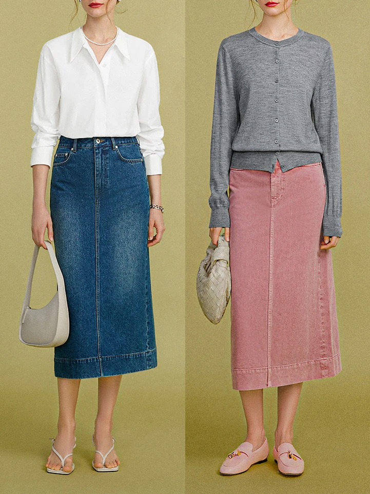 

Джинсовая юбка Ele Simple Ningxia с прямым кроем и разрезом, удобная, стройнящая, экологичная, женская, для повседневной носки