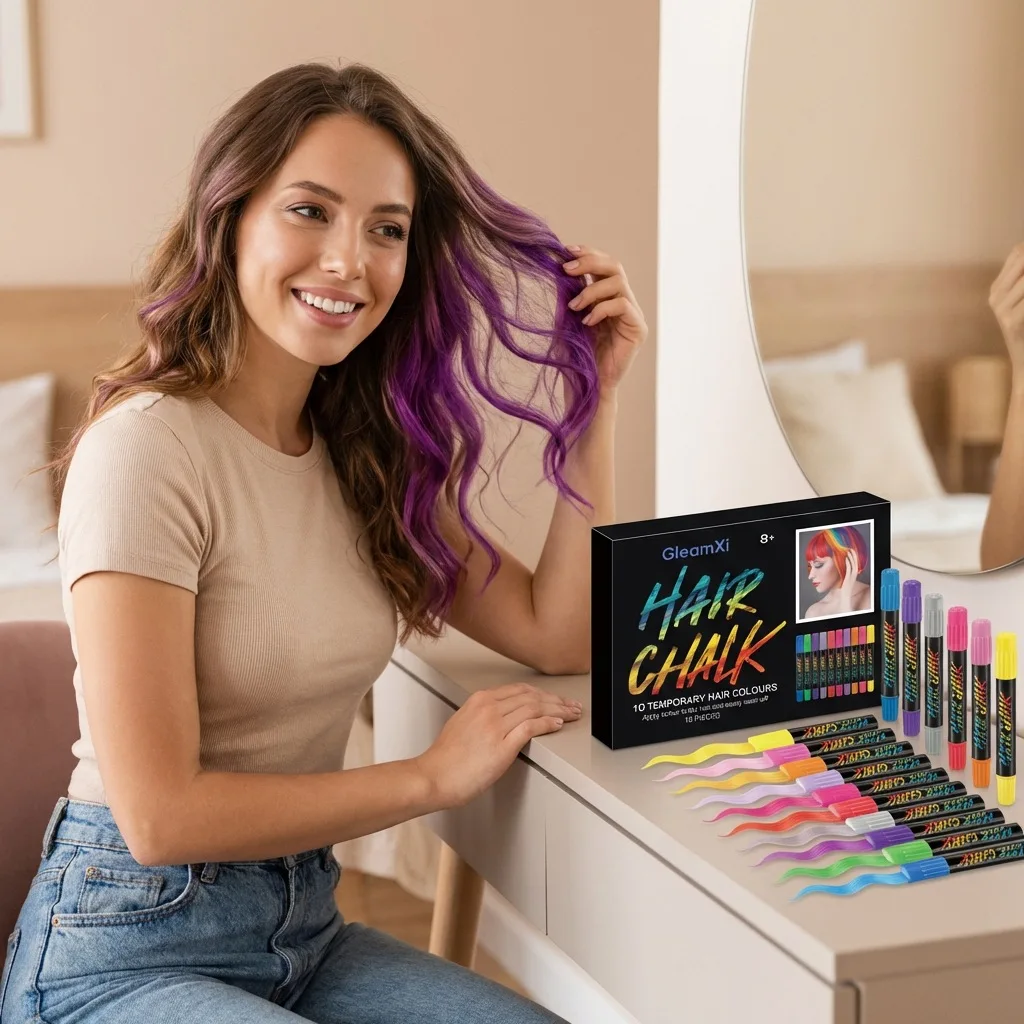 

Gleamxi 10 Colors Hair Chalk Pens Temporary Hair Dye Kids Adults Washable Party Cosplay Halloween Christmas Hair Color Sticks
