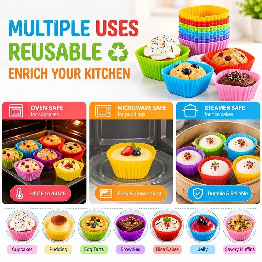 30/20/10Pcs Colorful Square Muffin Cups Set, for Egg, Puddings, Cakes, Microwave/Oven/Steamer Safe, Holiday Baking & Gatherings