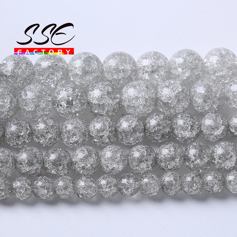 Natural Gray Snow Cracked Quartz Crystal Glass Beads Round Loose Beads For Jewelry Making DIY Bracelets Necklacs 6 8 10 12mm 15\