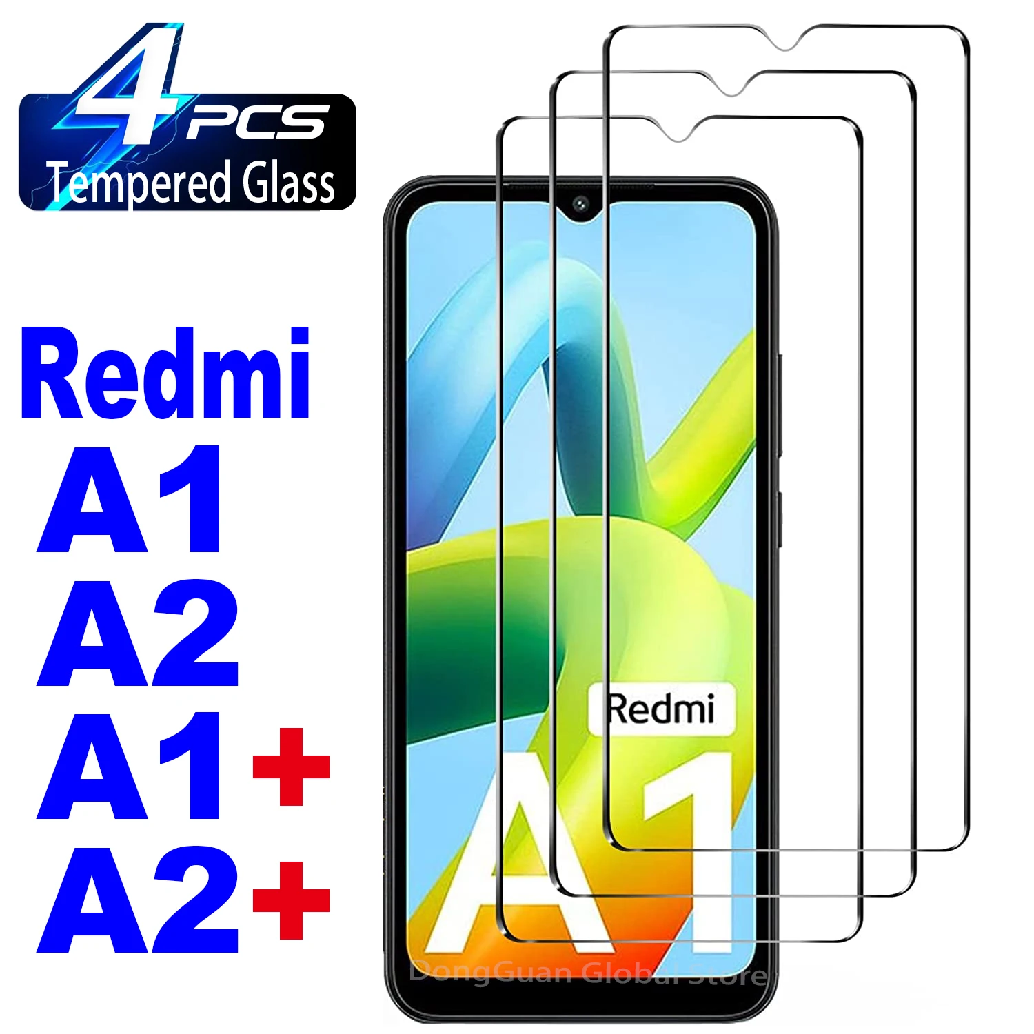 4er-Pack kompatibel mit Redmi A1/A2 Displayschutzfolie aus gehärtetem Glas, klar, kratzfest, blasenfrei, Anti-Fingerabdrücke