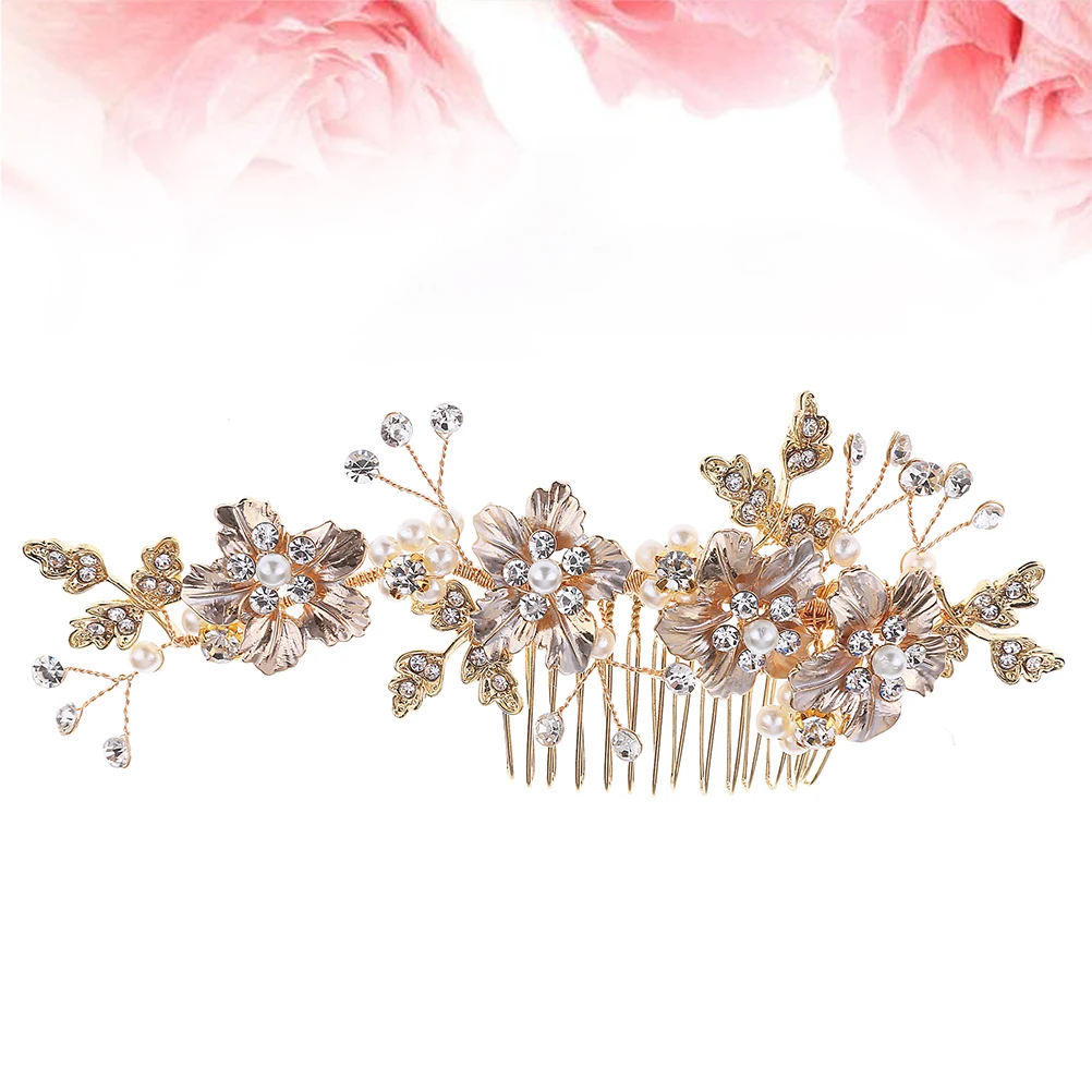 

Luxury Alloy Flower Leaf Comb Wedding Pearl Crystal Bridal Headdress Hairpin For Women Party Prom Anniversary