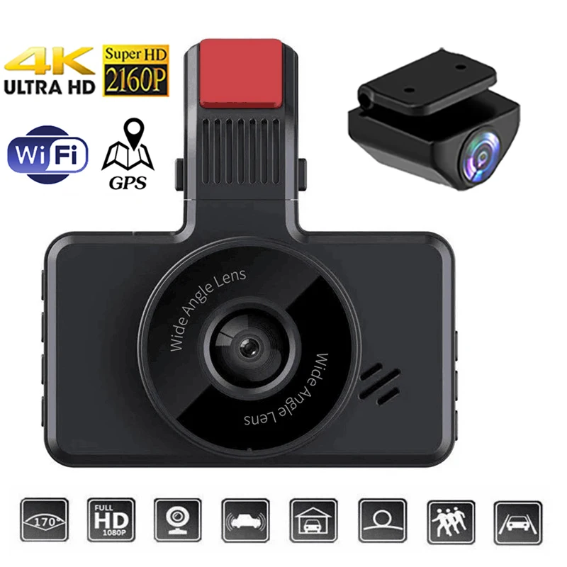 Dash Cam 4K 2160P Drive Video Recorder WiFi GPS Car DVR Dashcam Rear View Camera Night Vision Vehicle Black Box Parking Monitor