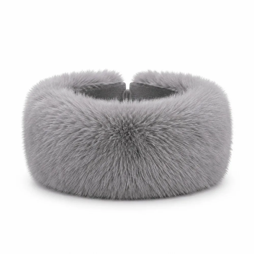 Fashion Imitation Fur Imitation Fur Hat Fluffy Ear Flaps Winter Elastic Headband Solid Color Fake Fur Plush Headband Hiking