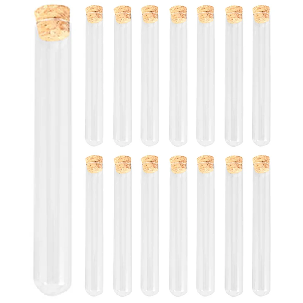 

15 Pcs Wooden Round Bottom Test Tube Tubes Glass with Cover Cork Stoppers Clear Lids