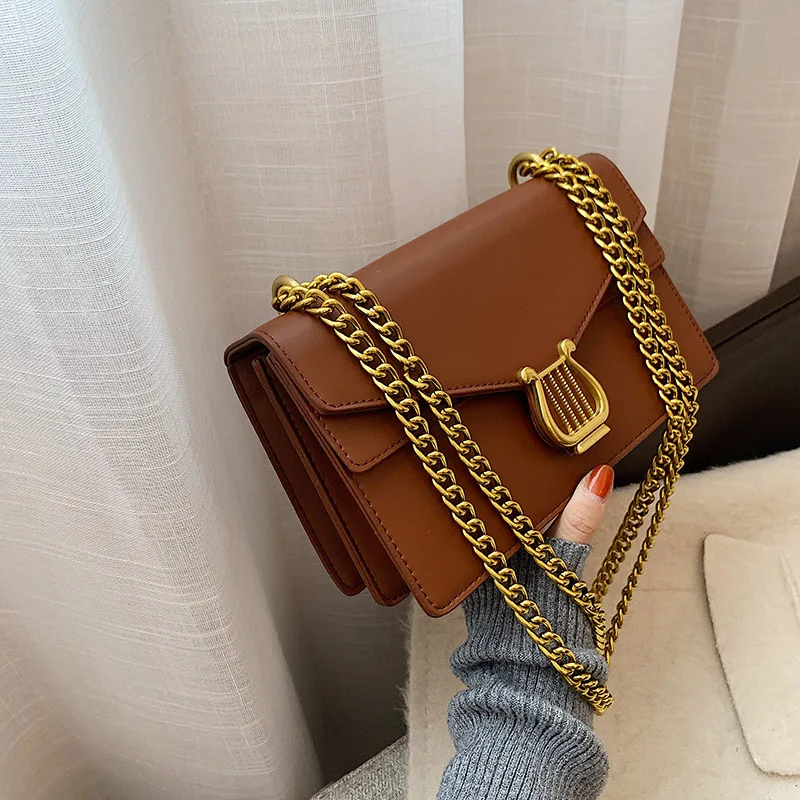 new arrivals retro classic design chain shoulder bag for women 2024 OL style retro queen square PU patchwork crossbody bag