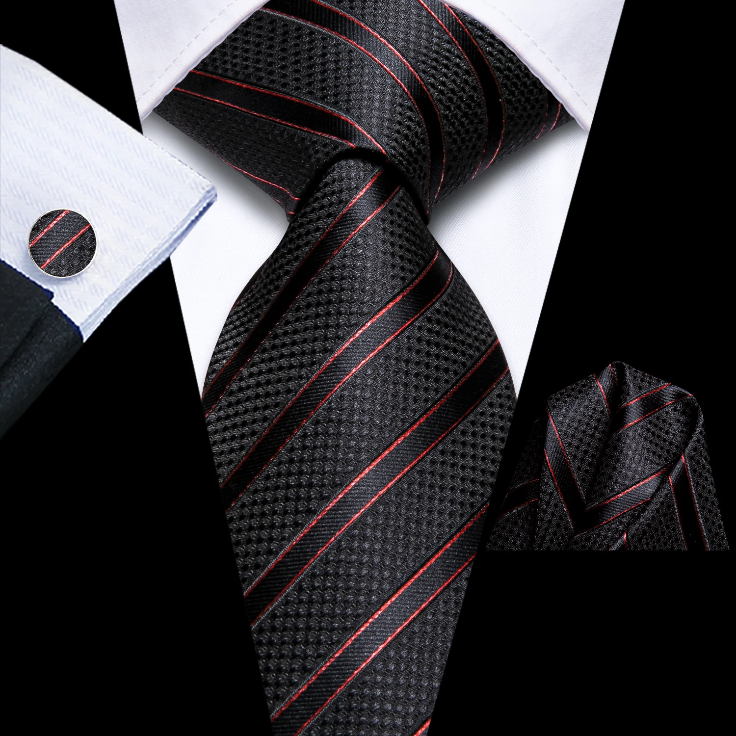 

3 шт., мужской галстук в черную полоску, карманный квадратный комплект запонок, свадебный формальный повседневный офисный комплект