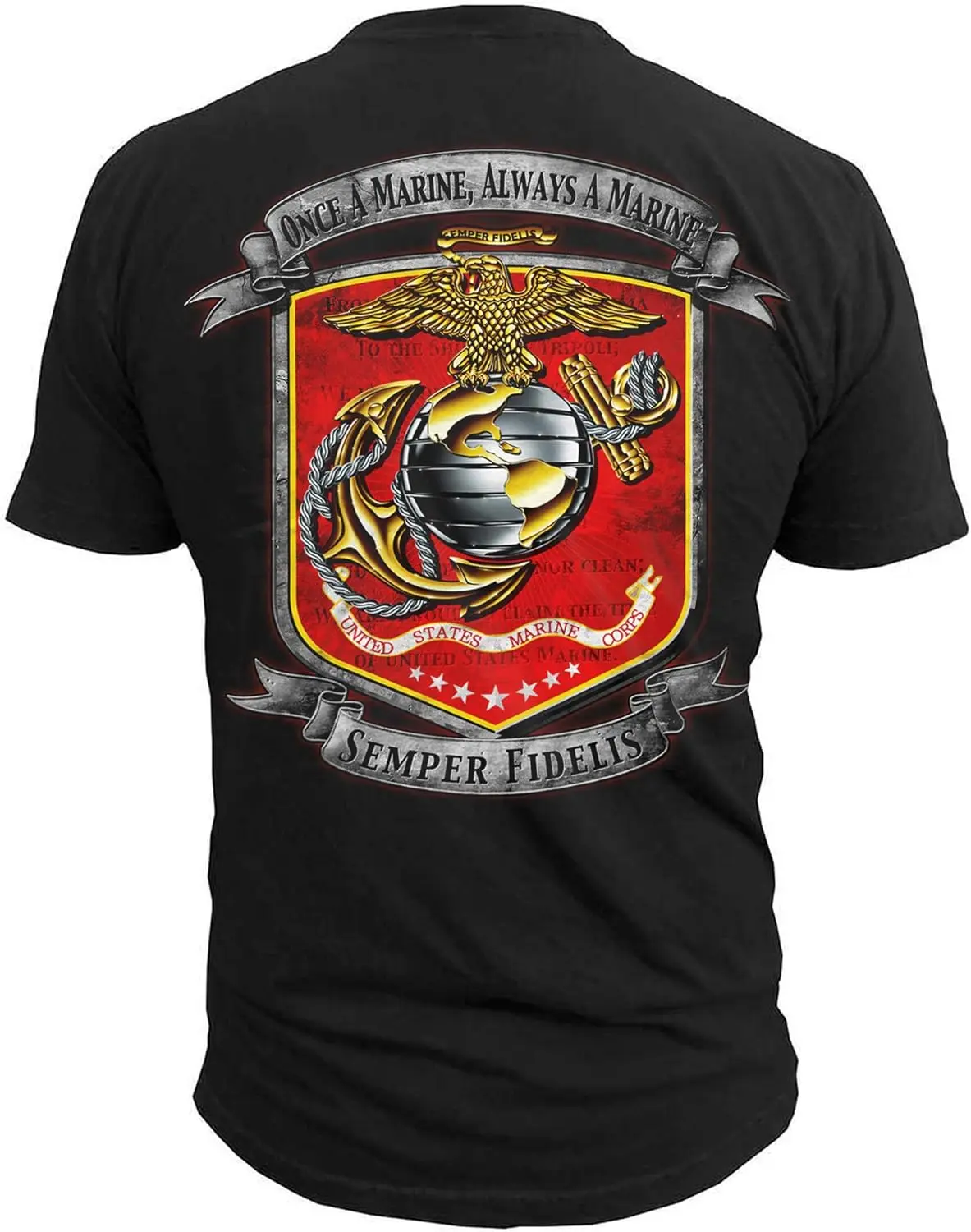 Men's Once a Marine Semper Fidelis T-Shirt Large Black