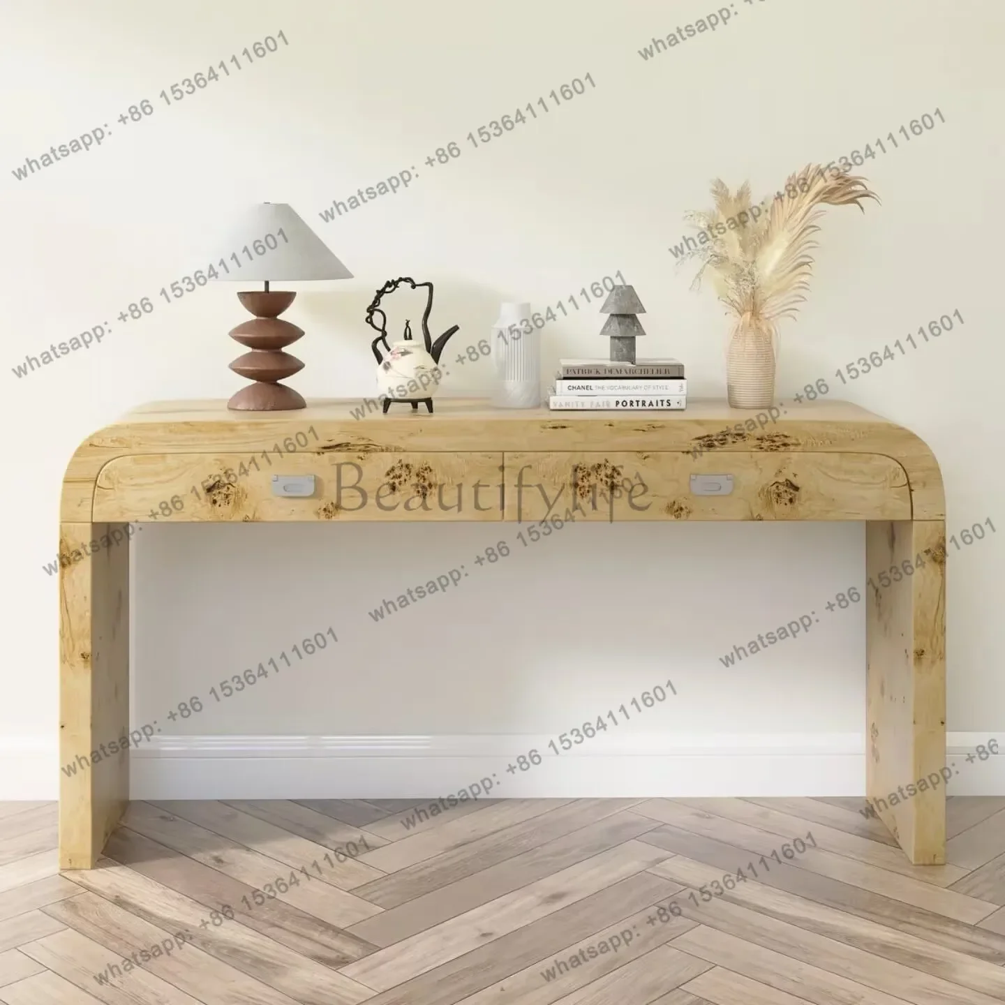 yj9 Retro style solid wood tree tumor bark porch table household wall long case log wind home storage table