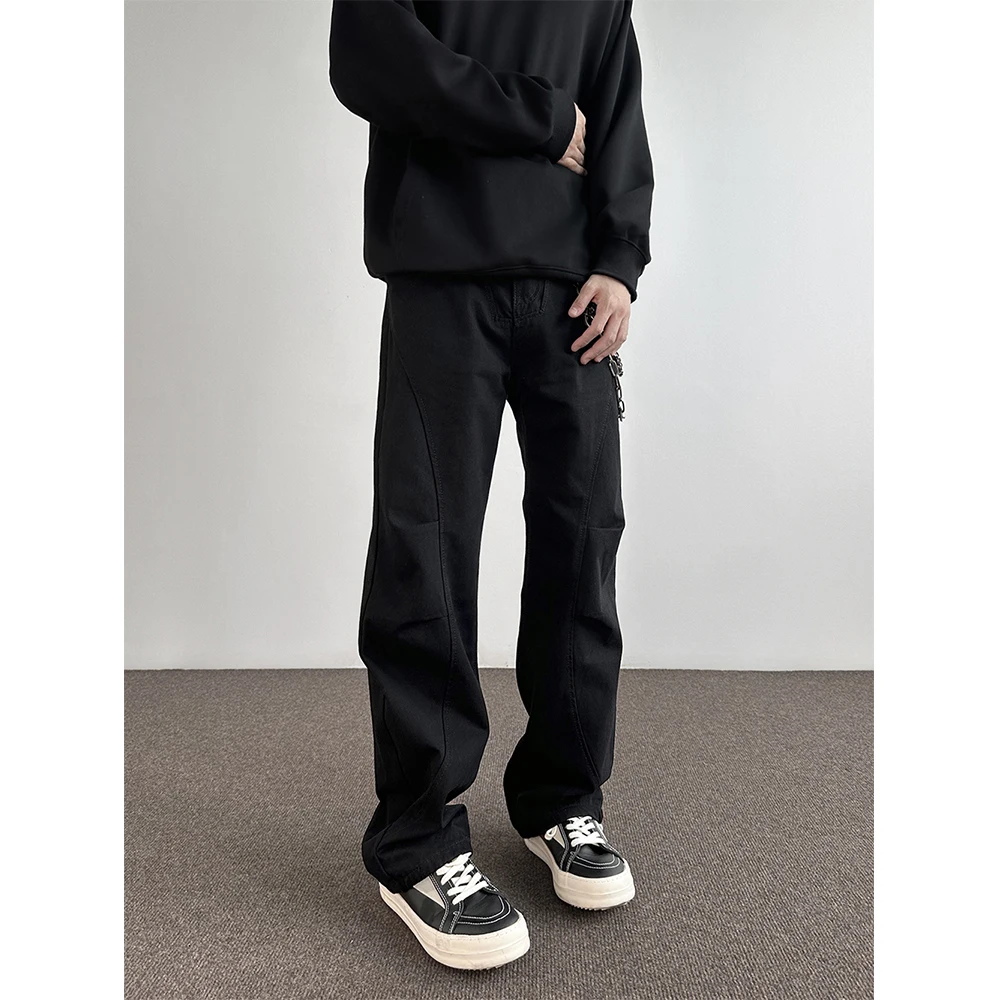 American Retro Pleated Straight Leg Workwear Pants Men's Sli Slim Fit Narrow Version Cool Folded Casual Trousers