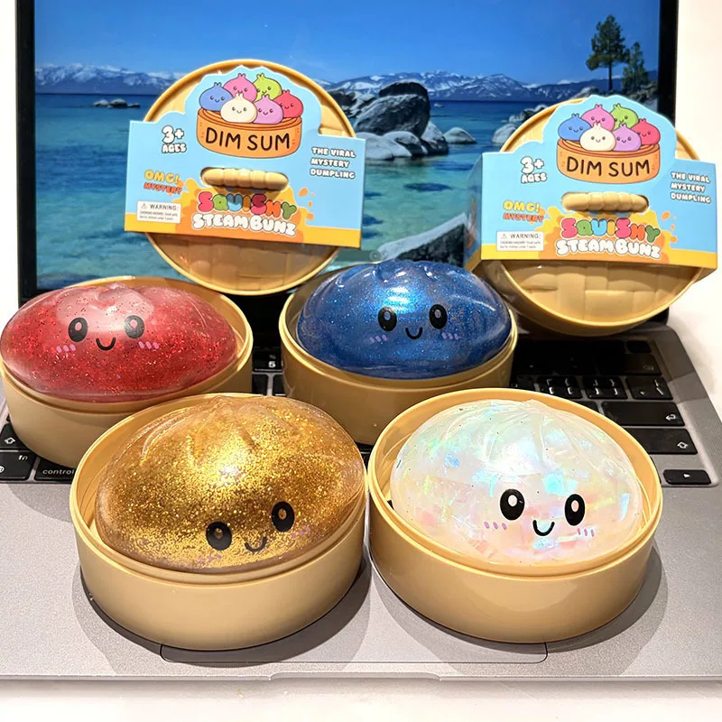 Cute Glitter Bao Bun Squishy Toy, Soft Non-Sticky Steamed Bun Stress Reliever, Funny Squeeze Toy for Anxiety Relief & Desk