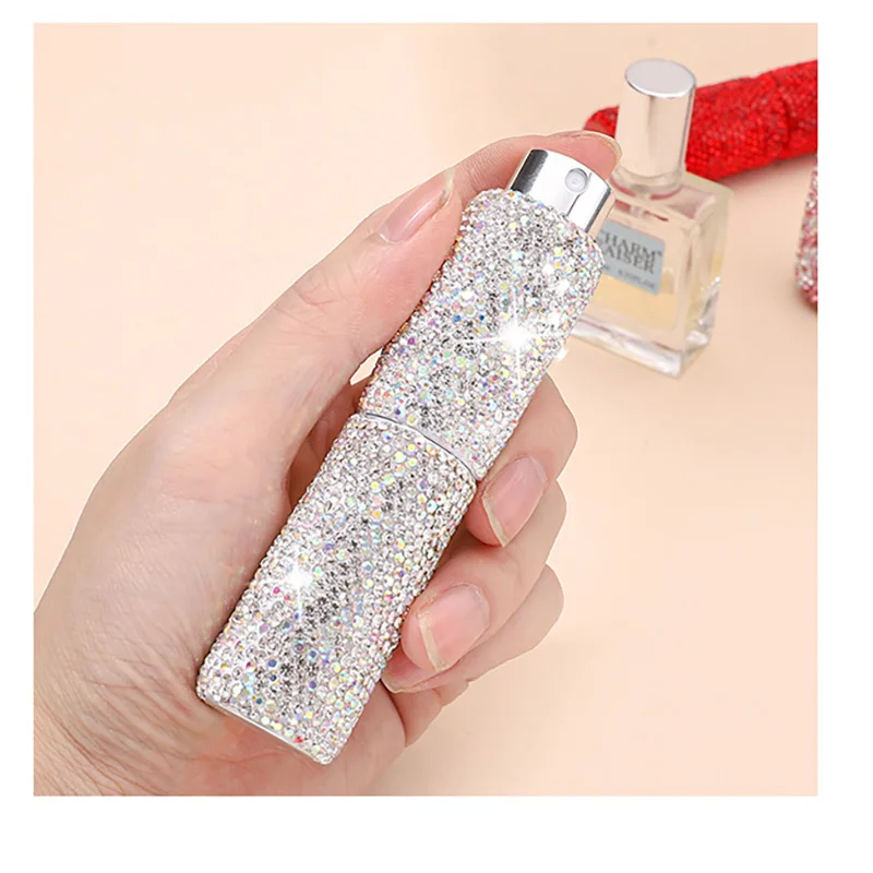 10ml Luxury Rhinestone Rotating Perfume Split Bottle Portable Travel spray Bottle Mini Glass Sample Empty Bottle Repeatable