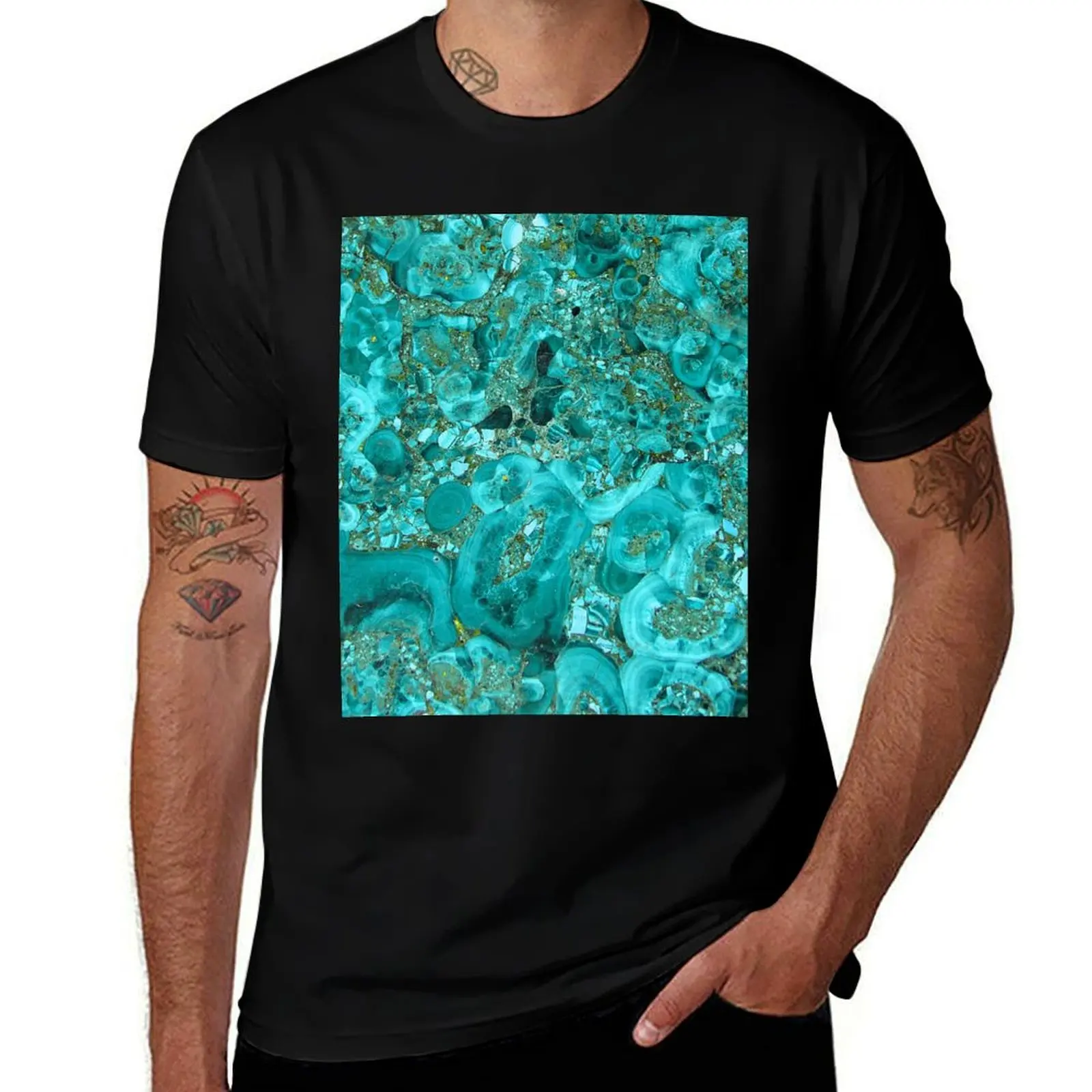 Marble Turquoise Blue Gold T-Shirt Holiday Lightweight T-Shirt