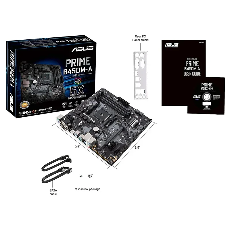 

ASUS PRIME B450M-A AMD B450M Ryzen AM4 Micro ATX Motherboard With M.2 Support, HDMI/DVI-D/D-Sub, SATA 6 Gbps 1 Gb Ethernet