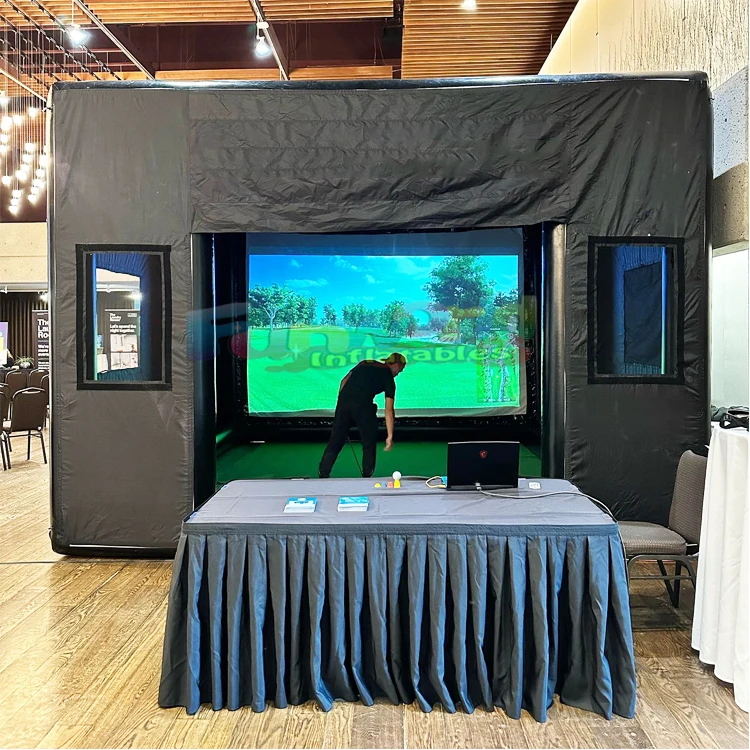 

Tent Outdoor Commercial Golf Training Cage Inflatable Golf Simulator Enclosure Projector Shooting Tent with Screen