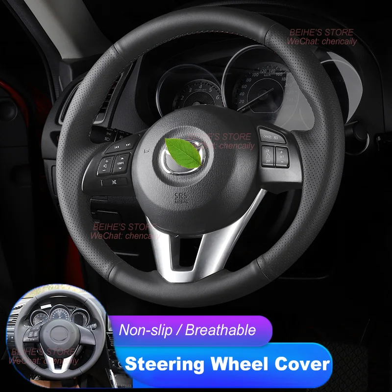 

Hand Sew Non-slip Durabl Black Leather Car Steering Wheel Cover For Mazda CX-4 CX-5 2014 2015 ATENZA Interior Accessories