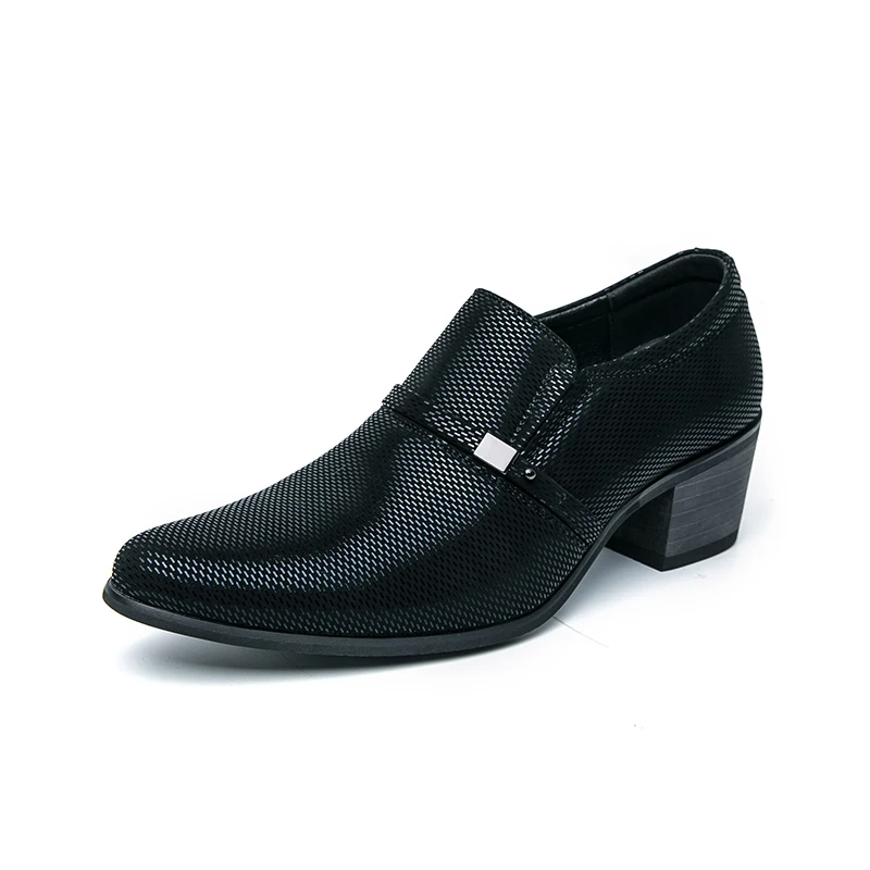 Sharp pointed leather shoes for business, height increasing, formal attire, wedding, high heels, men's etiquette shoes