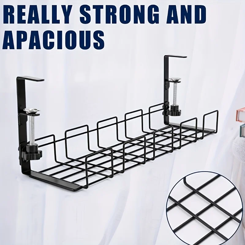 1 Piece of Desk Storage Rack with Non Perforated Wire Insertion, Computer Desk Wire Management Basket, Home and Office Supplies