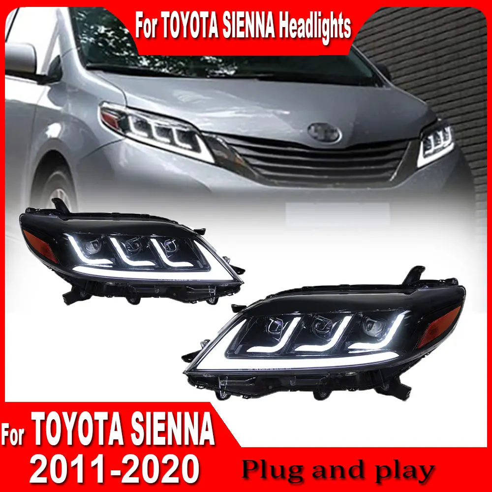 Car Headlights For 2011 2012 2013 2014-2020 Toyota Sienna LED Car Lamps Daytime Running Lights Dynamic Turn Signals Accessories