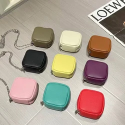 Luxury Square Cosmetic Bag Custom Name Woman Cross-body Bag Lipstick Genuine Leather Chain Clutch Handbag Lady Coin Purse Wallet