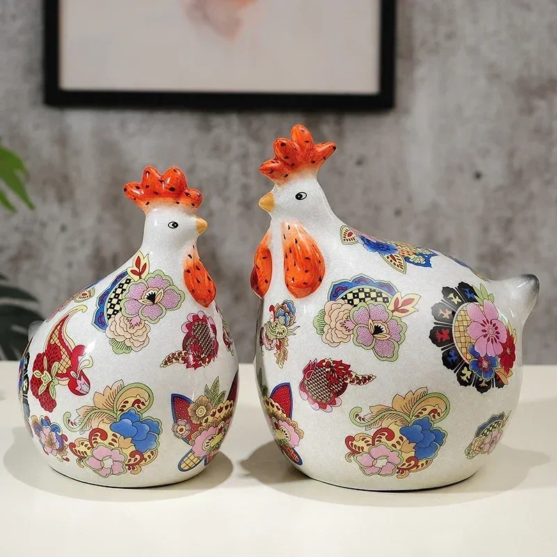 2PCS Creative Ceramic Cock Ornament Accessories Home Furnishing Decoration Crafts Livingroom Coffee Desktop Figurines Miniatures