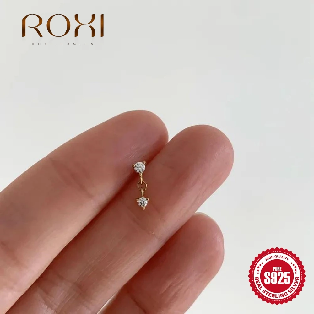 ROXI Boucle d'oreille plate en argent sterling 925 hypoallergénique avec pampille octogonale et zircon cubique, piercing de cartilage, 1 pièce, bijou pour femme, usage quotidien ou soirée, cadeau