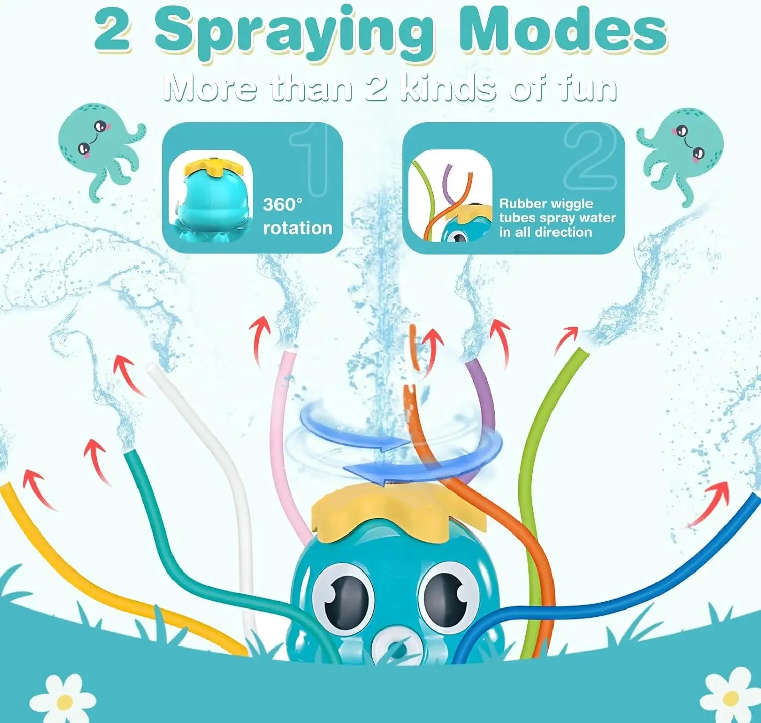 Rociador de agua de pulpo para niños, juguetes de juego exterior de verano, juegos de patio trasero con 8 tubos de gafas, juguetes al aire libre para niños