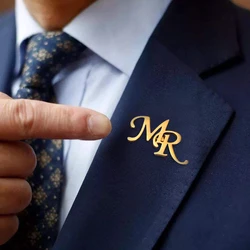 Lemegeton Custom Name Initials Brooch Stainless Steel Jewelry Customized Letter Pins Women Men Shirt Suit Badge Wedding Gifts