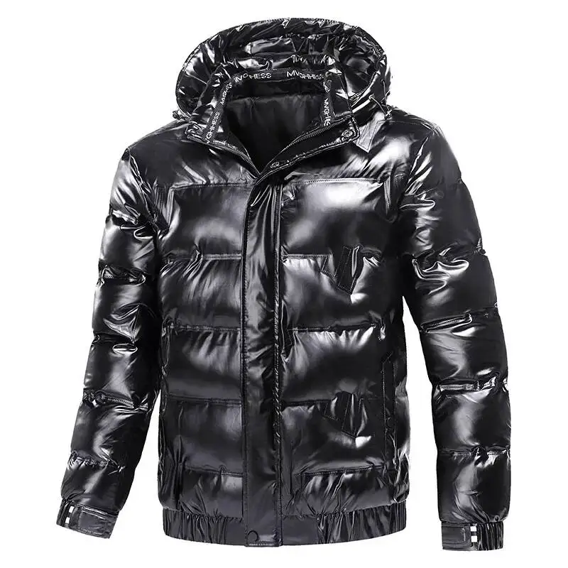 Shiny Parka Winter New Warmthickened Hooded Waterproof Puffer Jacket Coat Solid Casual Streetwear Windproof Outwear Male Parkas