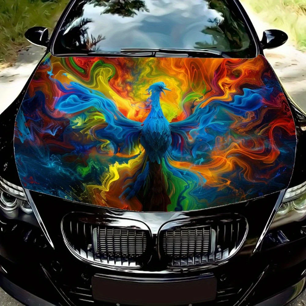 

Flaming Blue Phoenix: Soaring through the Color Vortex Car Vinyl Wraps, Vinyl Car Hood Graphics, Graphic Design Eye-Catching and