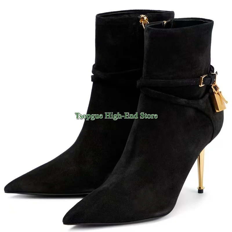 حذاء أبيض مدبب بطيات برباط وكعب عالٍ للكاحل سهل الارتداء بلون سادة للنساء #6