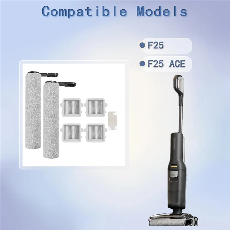 قطع غيار A74G لأجزاء المكنسة الكهربائية Roborock F25 / F25 ACE تتضمن 2 فرشاة دوارة و4 مرشحات