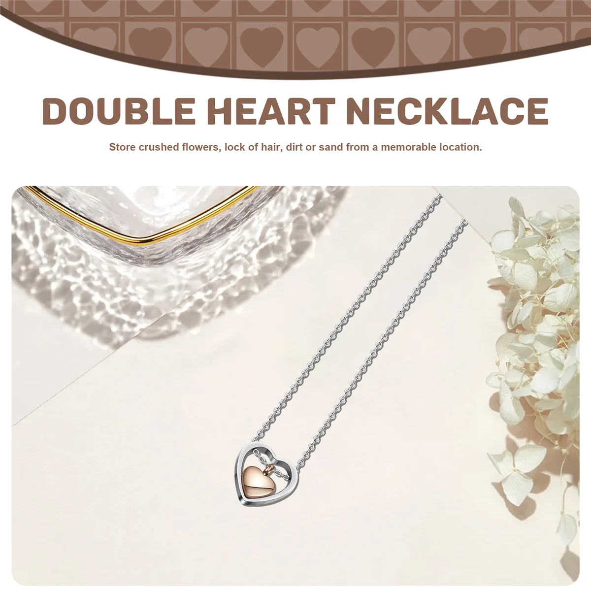 A88M двойное сердце розовое золото урна для кремации ожерелье кулон воронка наполнитель на память мемориальный пепел
