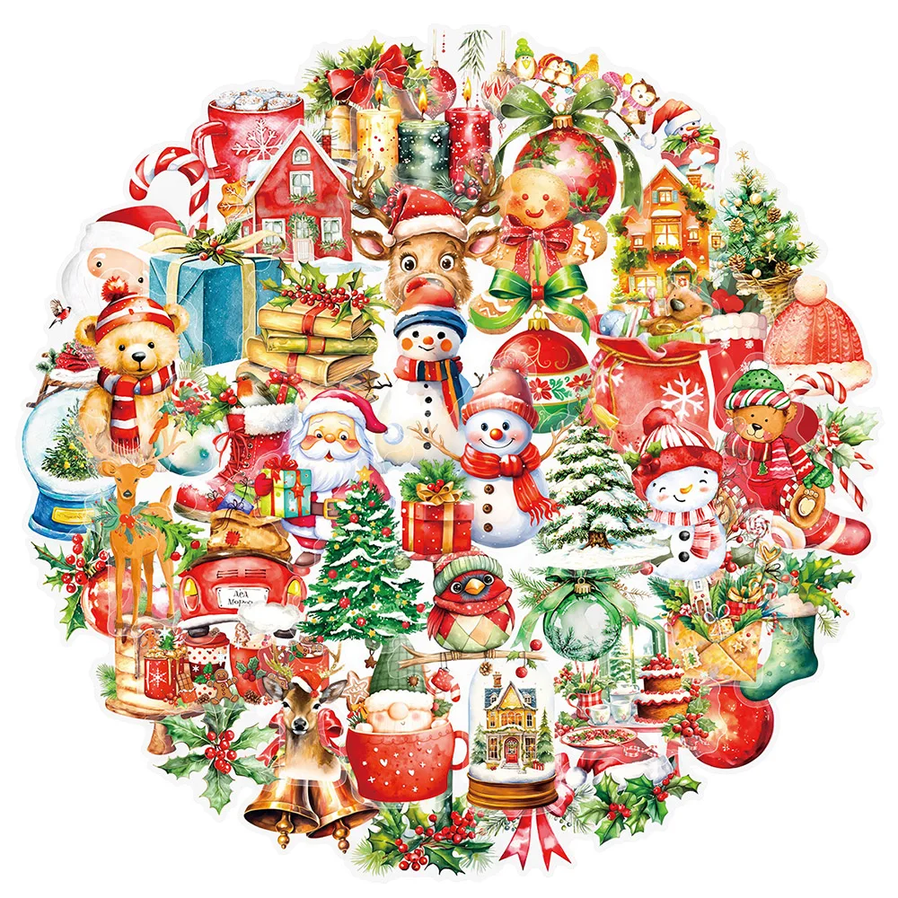 

10/30/50pcs Cute Christmas Cartoon Stickers Santa Claus Elk Decals DIY Suitcase Notebook Phone Bike Transparent Graffiti Sticker
