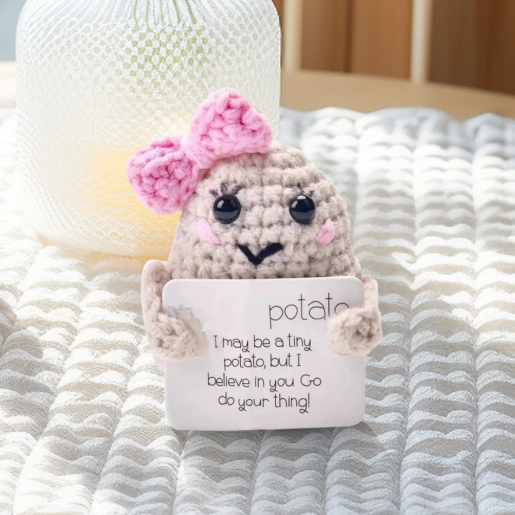 Positive Energy Potato Hug Pocket Hand-Stitched Handmade Plush Wool Knitting Doll With Card Funny Valentines Day Gift Home Decor