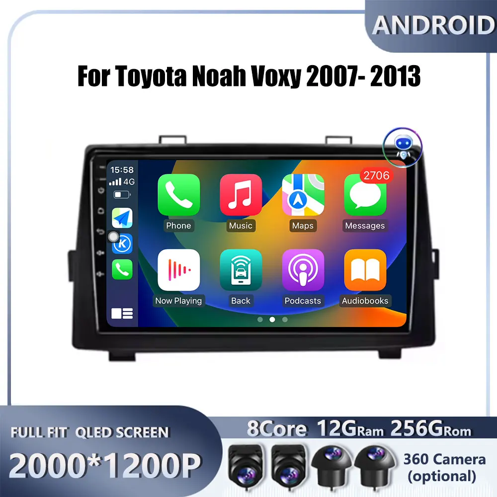 9 “ 4G Android OS Carplay Auto For Toyota Noah Voxy 2007- 2013 Car Radio Navigation GPS Multimedia Video Player AMI QLED screen