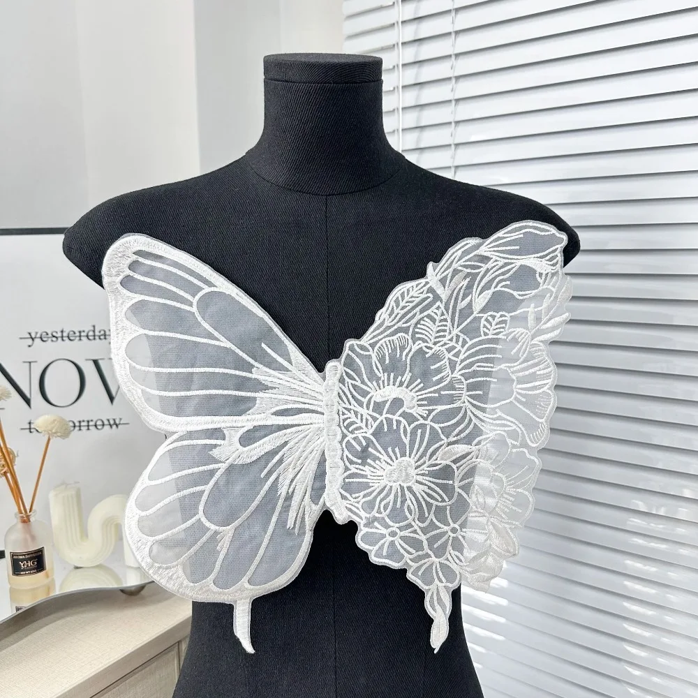 35CM Butterfly Patch Large Butterfly Embroidery Mesh Clothes Patches Lace Fabric Sweater Coat Accessories