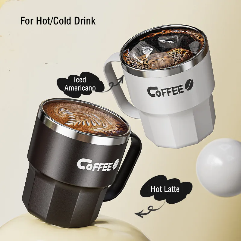 Tasse à café en acier inoxydable avec couvercle, tasse créative pour le lait, le thé, le petit déjeuner, la maison, le bureau, la mode, poignée, 400ml