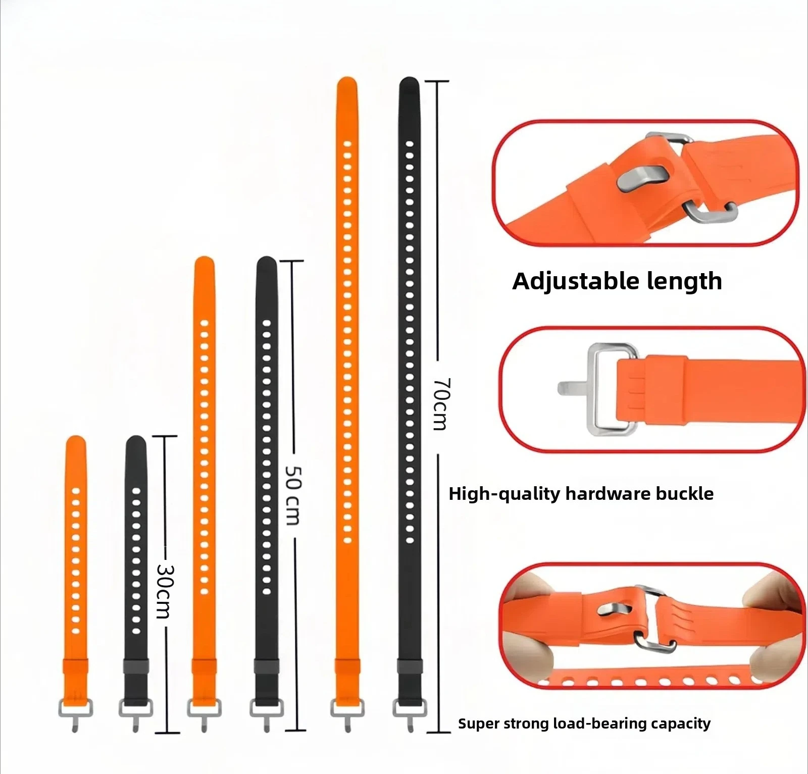 50X2.5cm Silicone Strap Multi-purpose Cable Tie Buckle Convenient Binding Quick Release Luggage Cargo Strap Rope