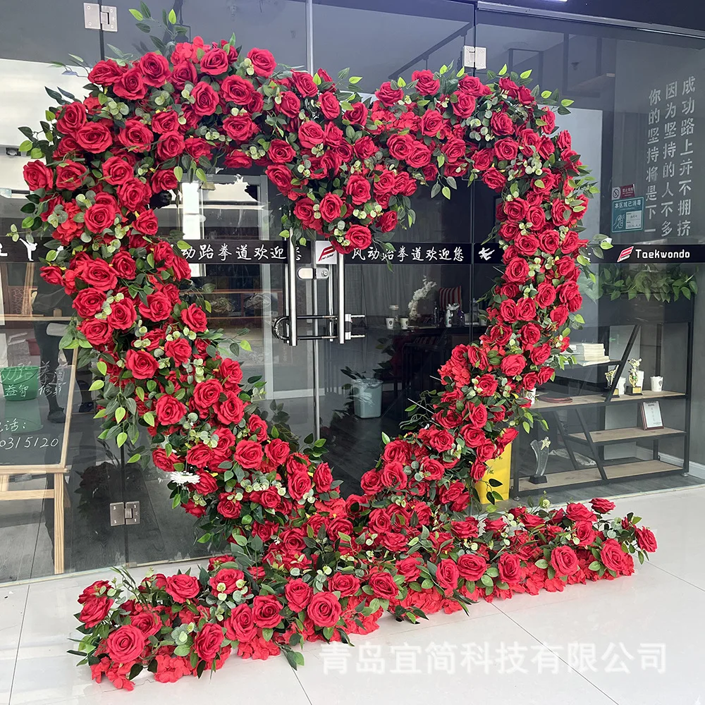Customized Big Red Simulated Flower Arch Encrypted Foreign Trade Heart Shape Source Factory Rose Bionic Romantic Handmade