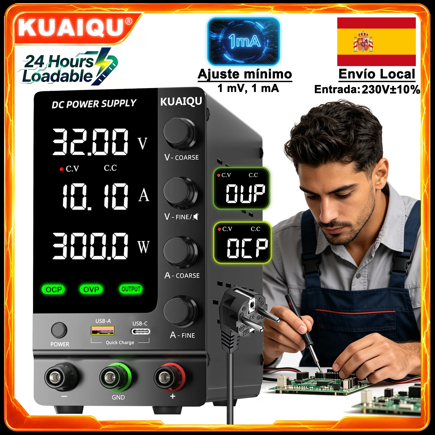 Zasilacz Regulowany KUAIQU, 220V na 3.3V 5V 9V 12V 15V 19V 24V 28V 30V 48V 60V 72V 120V, Regulator Napięcia, zabezpieczenia OCP OVP SCP, Zasilacz Laboratoryjny do naprawy telefonów / testowania